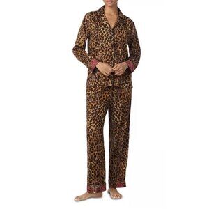 Lauren Ralph Lauren Women's Sz M Leopard Print Notch Collar Long Slv Pajama Set